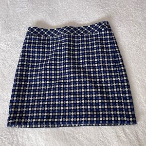 Talbots Blue and Black Mini Skirt with White Dot Geo Print